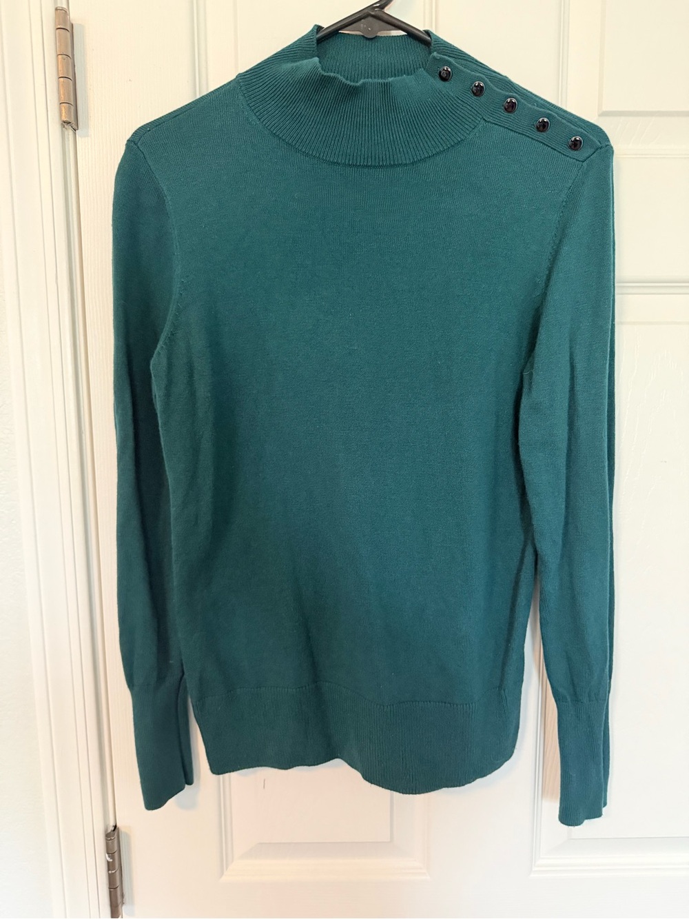 Ann Taylor Teal Mock Neck Sweater with Shoulder Button Detail